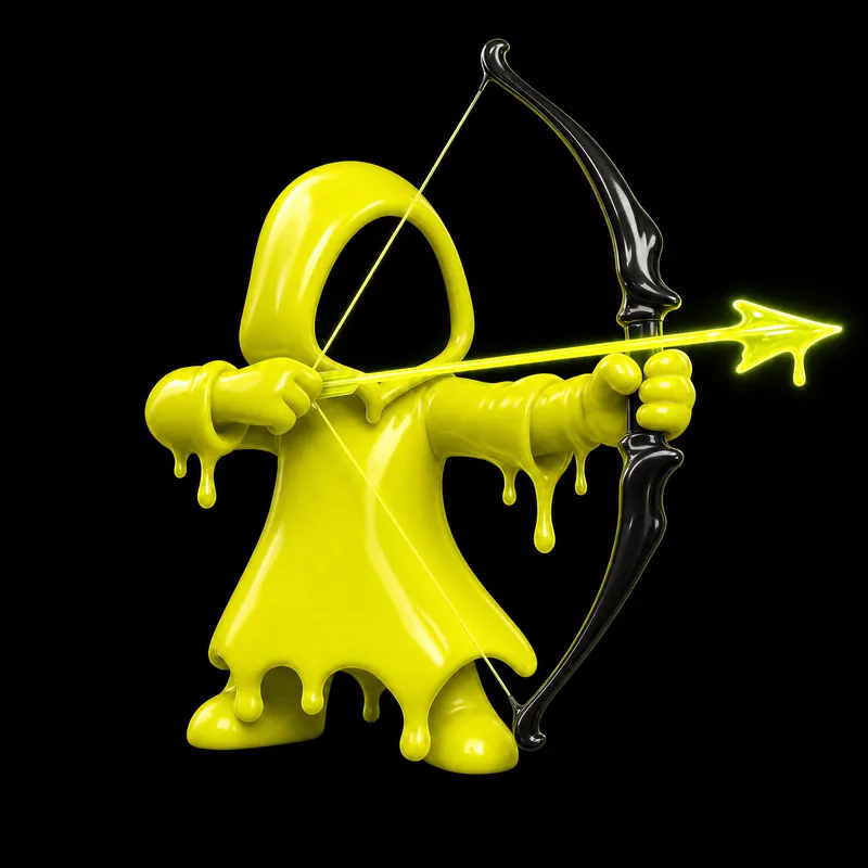 Hooded figure drawing a glowing bow